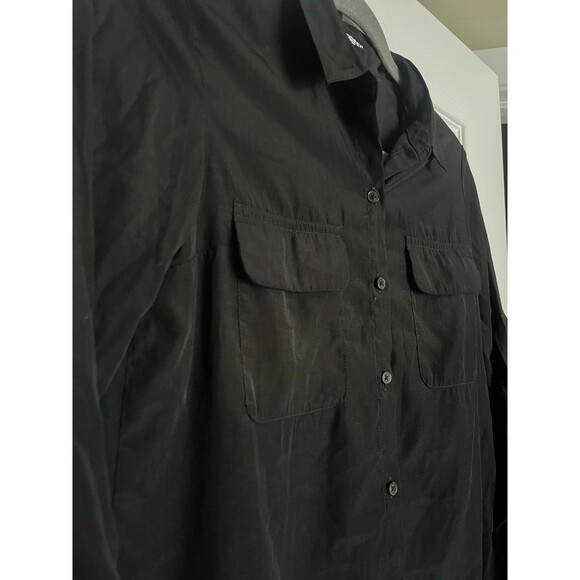 EXPRESS The City Shirt Black Button Up Shirt Womens XS Roll Tab Sleeves - Picture 3 of 7